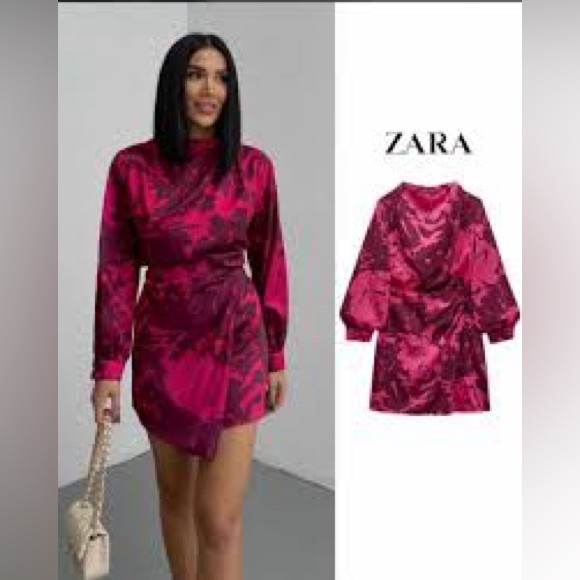 Zara Dresses & Skirts - Zara Satin Effect Floral Mini Dress NWT size L
